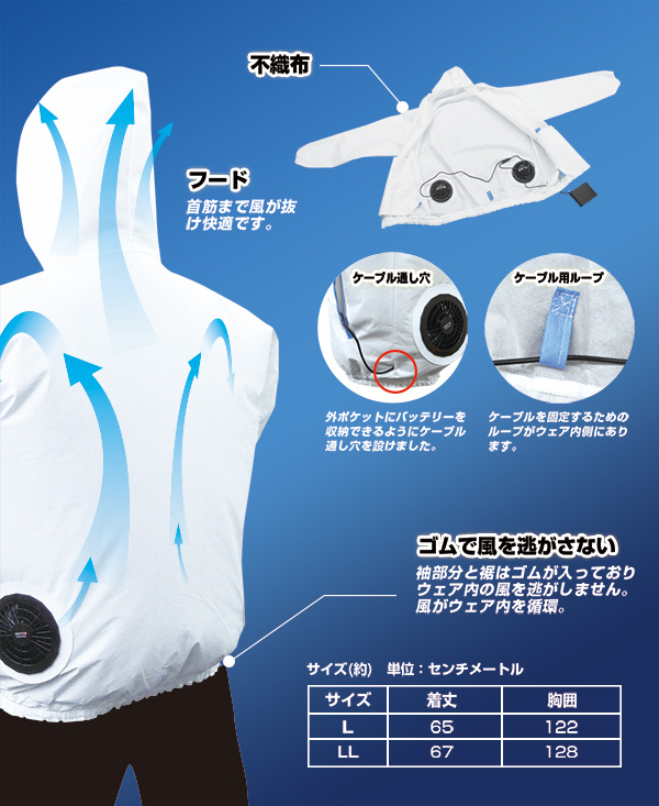空調ジャンパー不織布使い切りタイプ/服地のみ