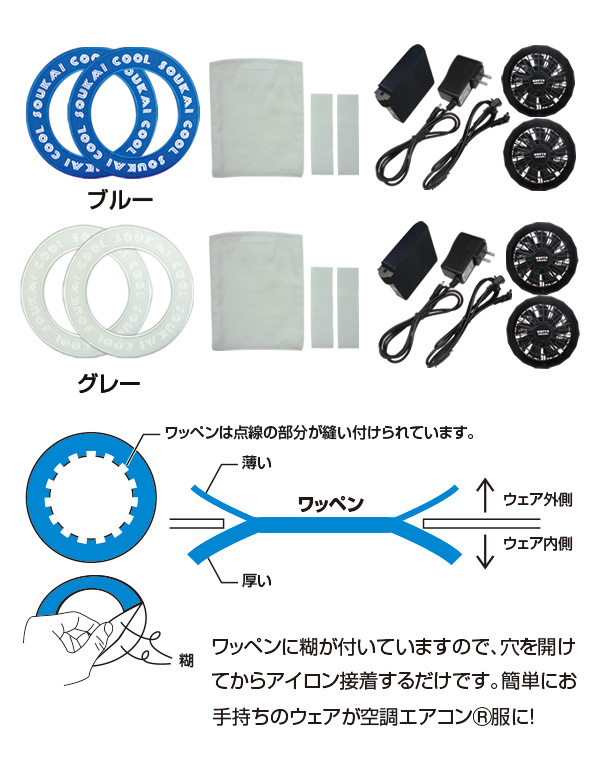 空調ウェア 自作キットⅡ(ワッペン・ポケット・ループ+ファンユニット)